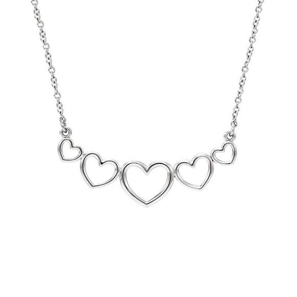 Graduated Heart Necklace in 14k White Gold, 17.25 Inch - Picture 1 of 4